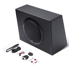 Rockford Fosgate P300-10 installation image illustrates simple wiring and signal routing.