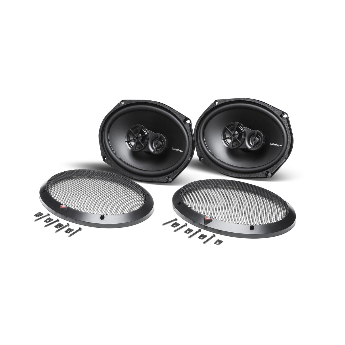 Rockford Fosgate speaker installed with grille for clean factory-like appearance in door panel