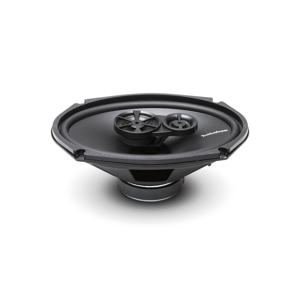 Rockford Fosgate side profile showing 2.85 inch mounting depth, fits shallow factory locations