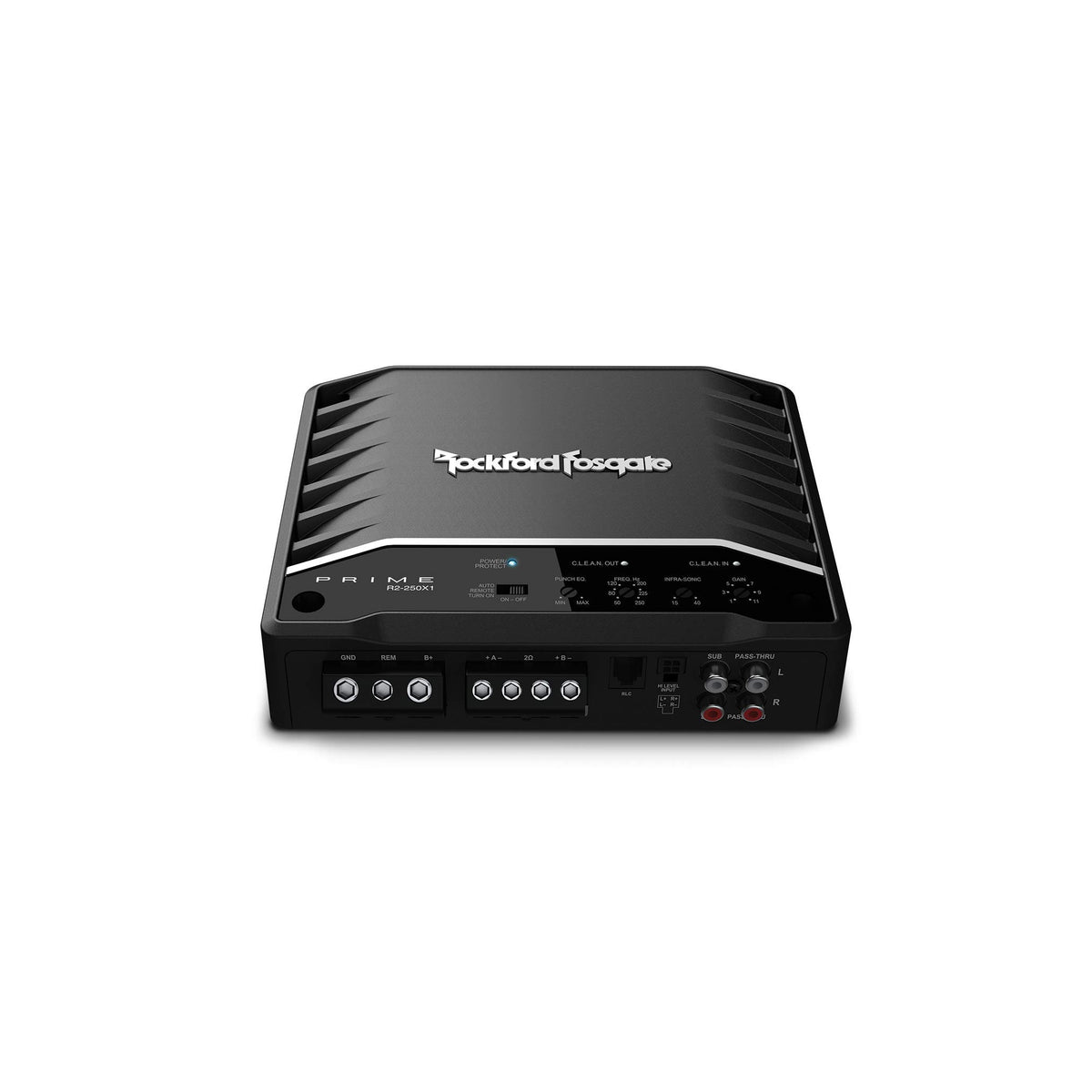 Rockford Fosgate R2-250X1 prime amplifier mounted under dash for cleaner wiring
