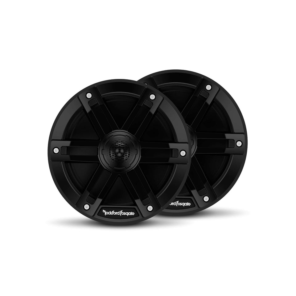 Rockford Fosgate M0-65B marine 6.5-inch coaxial pair, weatherproof for outdoor decks.