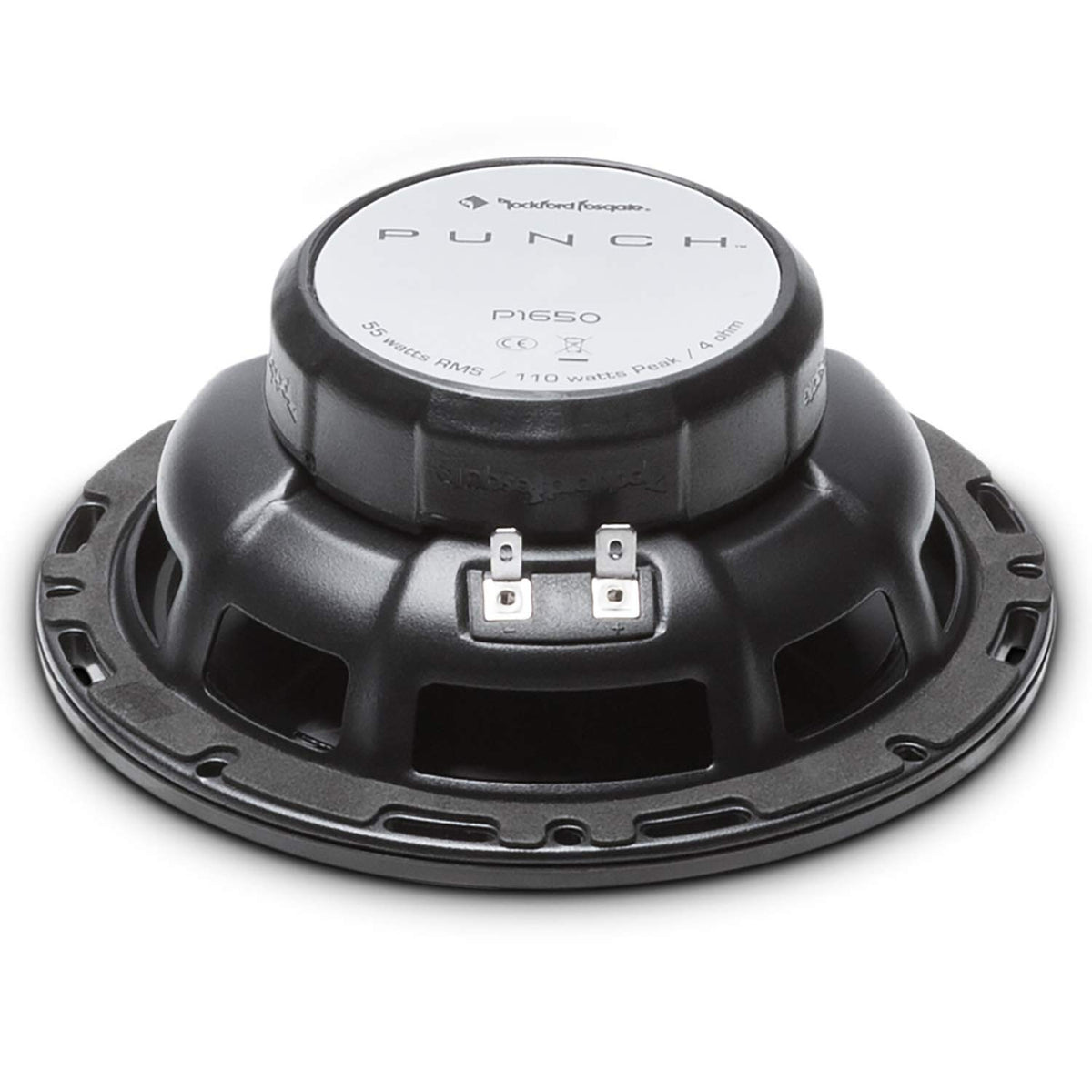 Rockford Fosgate P1650 cone detail reveals rugged woofer