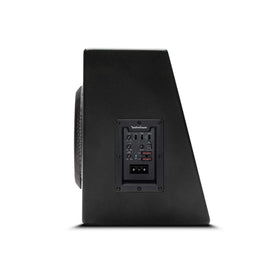 Rockford Fosgate P500-12P rear panel showing inputs and remote bass control.
