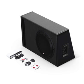 Rockford Fosgate P500-12P front view with built-in amplifier for compact powered bass.