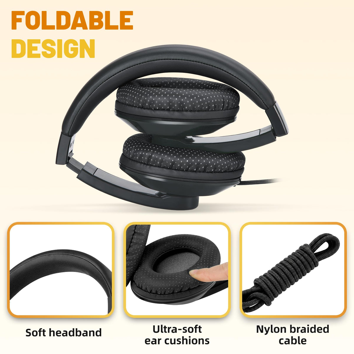 Rockpapa Comfort headphones with soft ear cushions for comfortable, quiet listening.