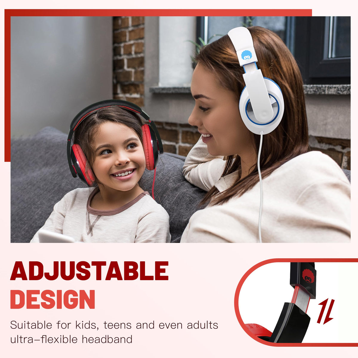 Rockpapa Comfort Kids Headphones black and red colorway for school.