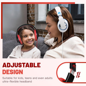 Rockpapa Comfort Kids Headphones black and red colorway for school.