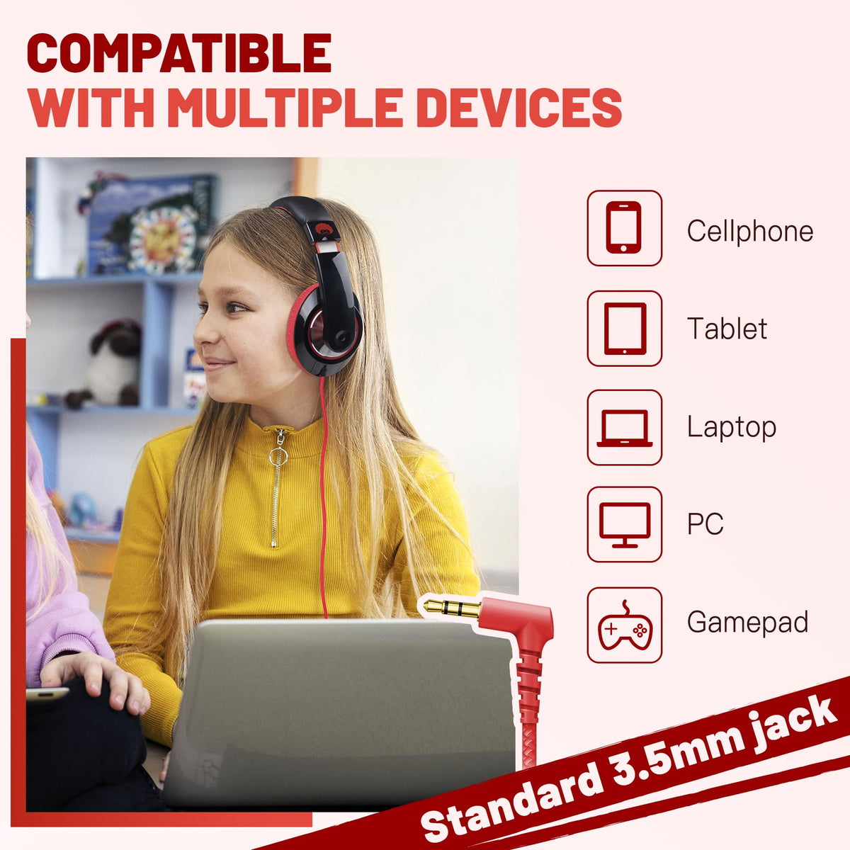 Rockpapa Comfort Kids Headphones ear cushions are soft for comfort.