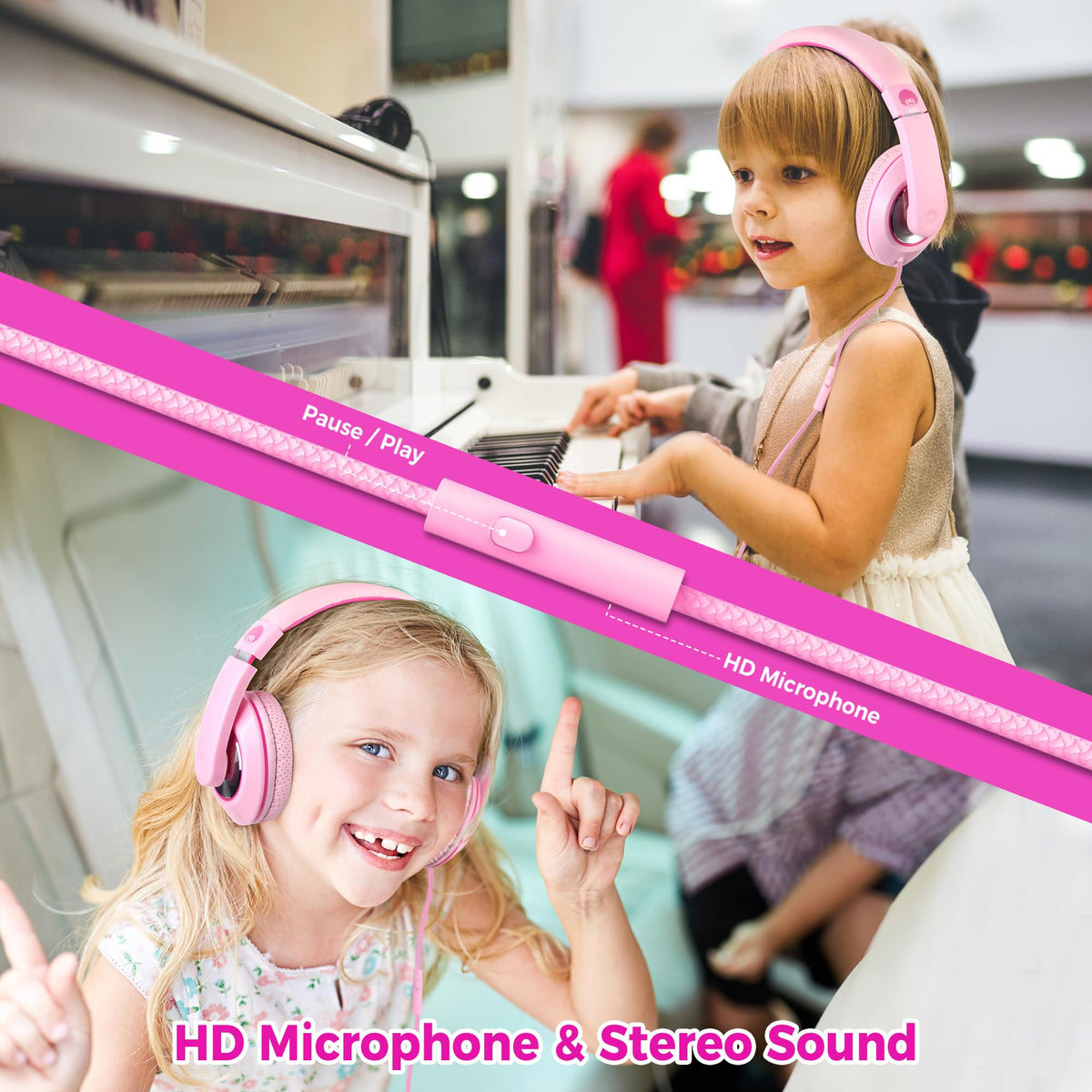 Rockpapa Comfort+ pink foldable headphones designed for easy storage