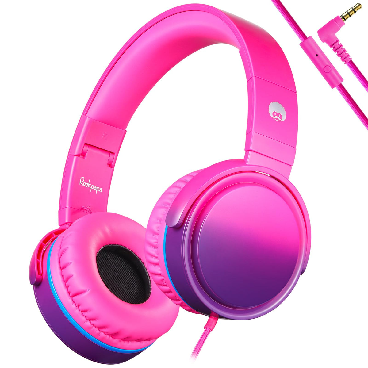 Rockpapa Grade wired headphones pink gradient front view for immersive listening