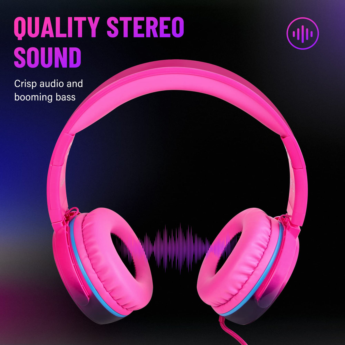 Rockpapa Grade wired headphones pink gradient side view highlighting comfortable fit