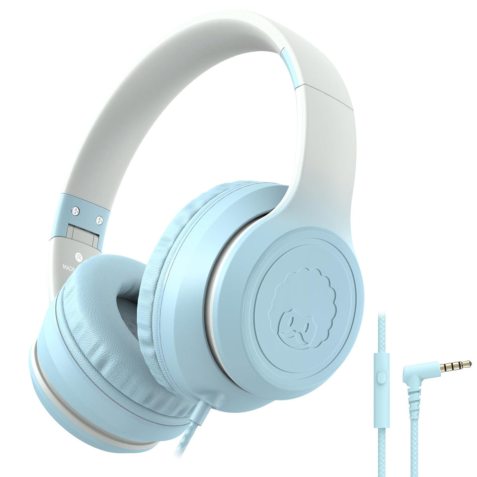 rockpapa L22 front view showing blue earcups and comfortable fit benefit
