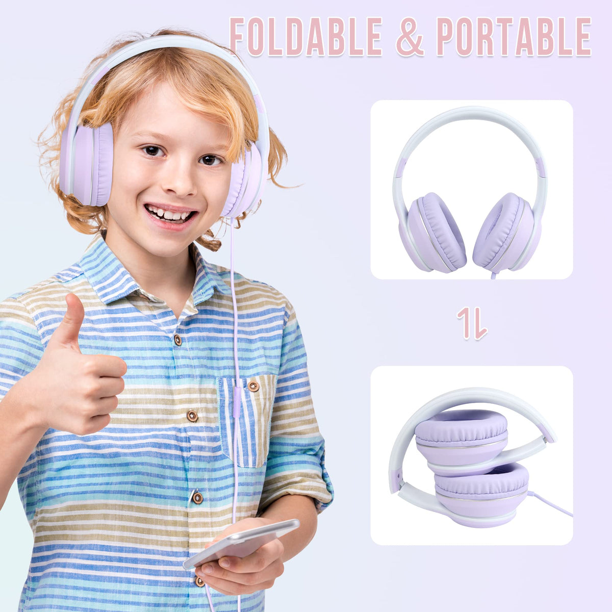 Rockpapa L22 purple headphones inline microphone for calls and multimedia.