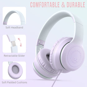 Rockpapa L22 headphones purple durable 4.9 ft cord for classroom and home learning.