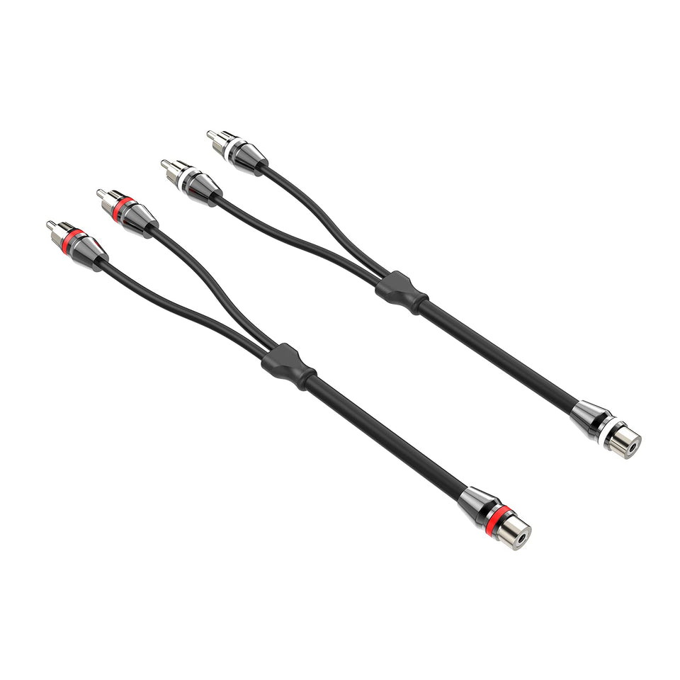 ROCKRIX 1ft RCA Y splitter with female-to-two-male connectors for flexible audio setup.