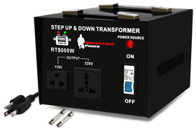 ROCKSTONE POWER 5000W transformer front view with sturdy metal casing for durable use