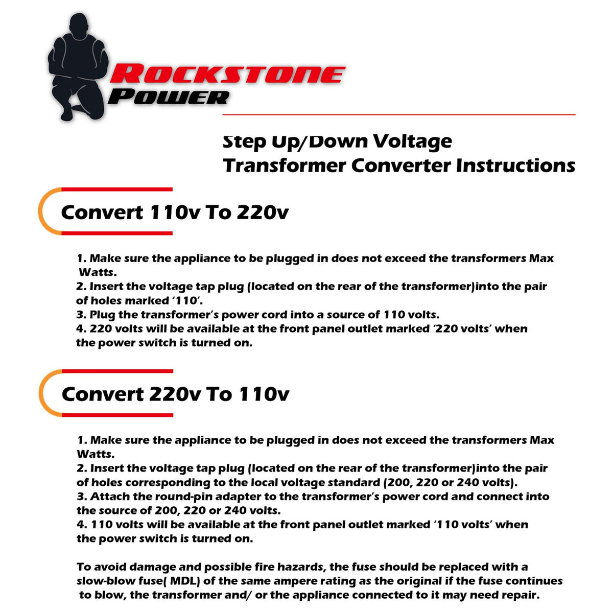 ROCKSTONE POWER 5000W transformer power cord connects safely to grounded outlets