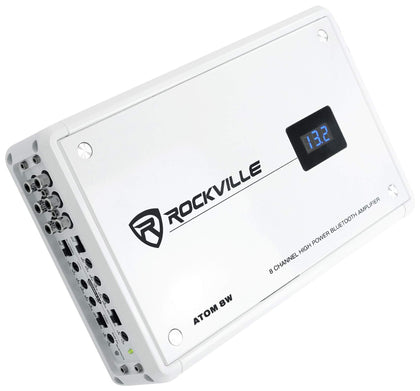 Rockville Atom 8W marine amplifier front view showing compact power for boat speakers