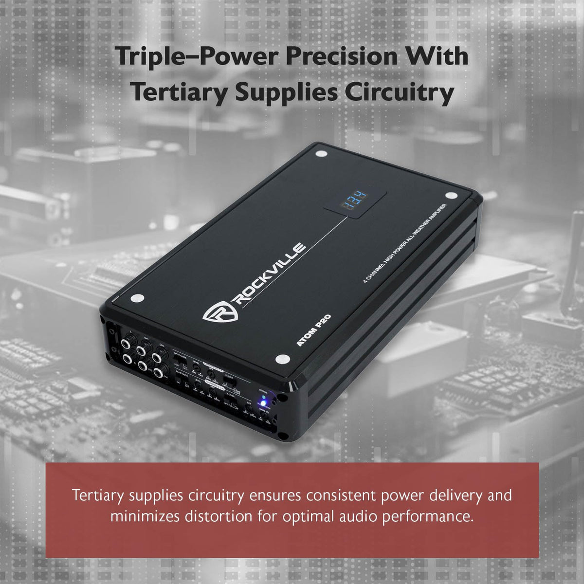 Rockville ATOM P20 Dyno-certified display illustrating robust performance data