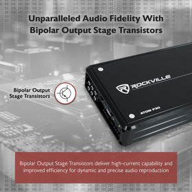 Rockville Atom P30 connection panel highlights crossover options for precise tuning.