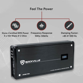 Rockville Atom P30 voltmeter display with real-time system monitoring.