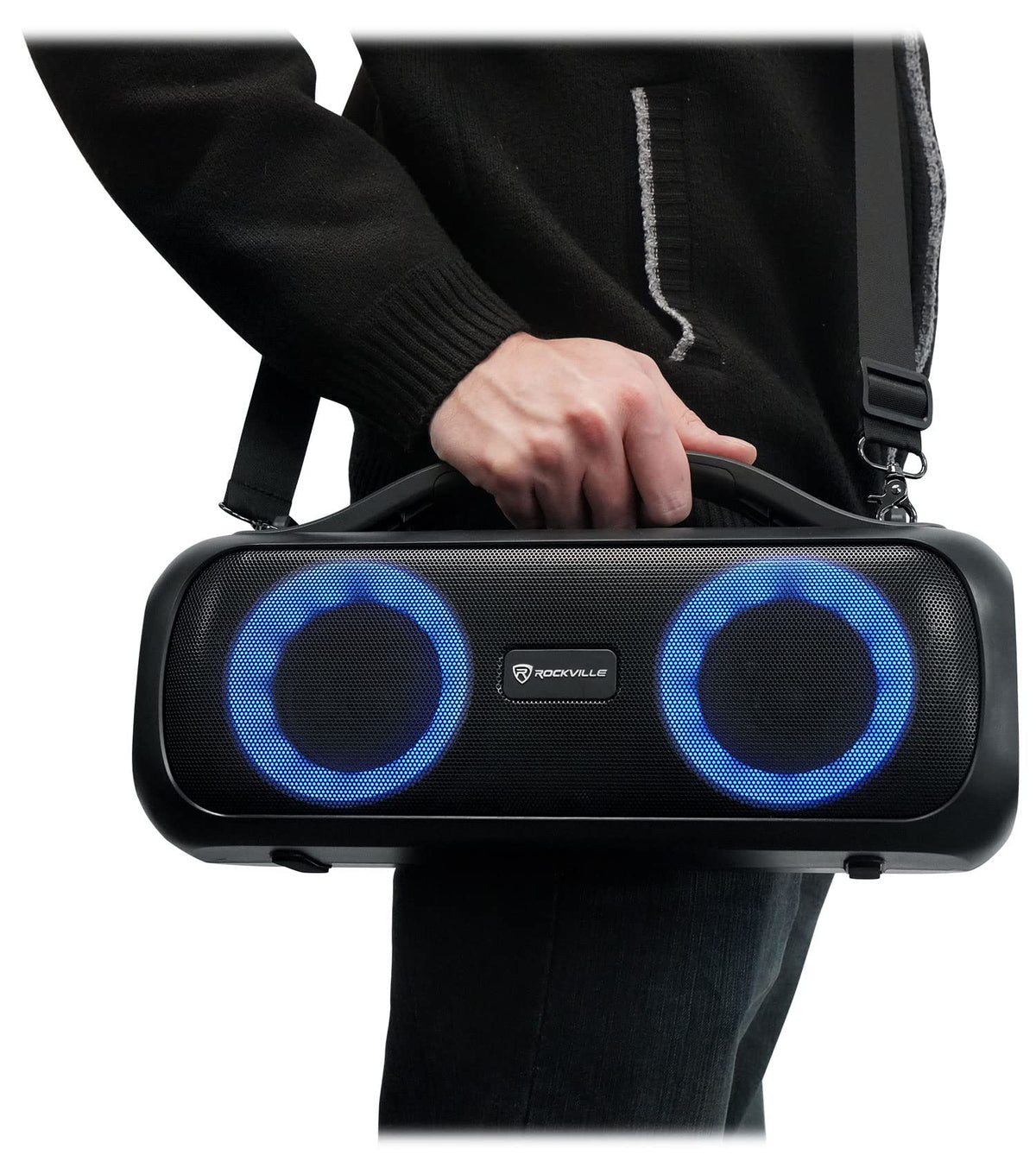 Rockville Go Party D4 front view showing speakers and strong sound projection