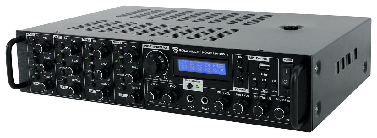 Rear view of Rockville Home Matrix 4 ports for Bluetooth, USB, optical, coaxial, and RCA
