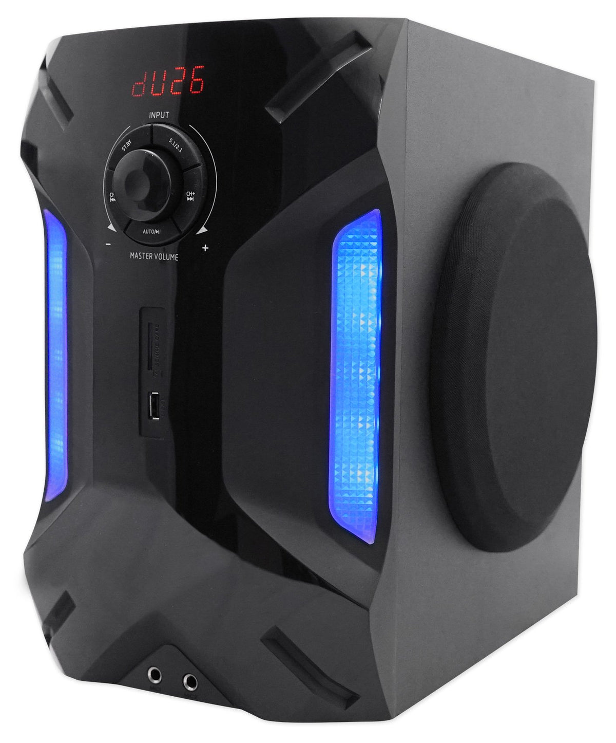 Rockville HTS56 back panel with multiple inputs for versatile connections