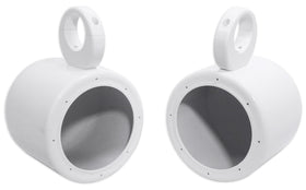 Rockville MAC65W wakeboard tower pod, front view, durable white aluminum for marine use.