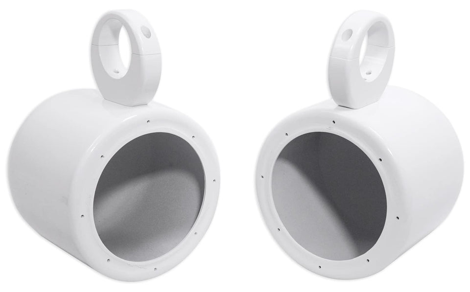 Rockville MAC65W wakeboard tower pod, front view, durable white aluminum for marine use.