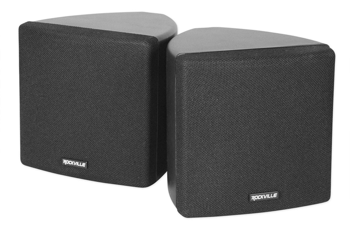 Rockville Pair Cube Black front view highlights compact 3.5-inch speaker design for home theater