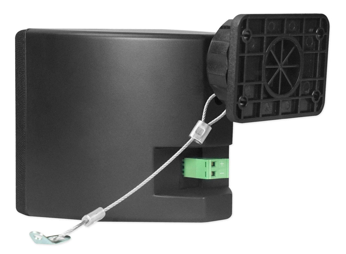 Rockville Pair Cube Black wall mount bracket demonstrates 360-degree positioning for optimal sound
