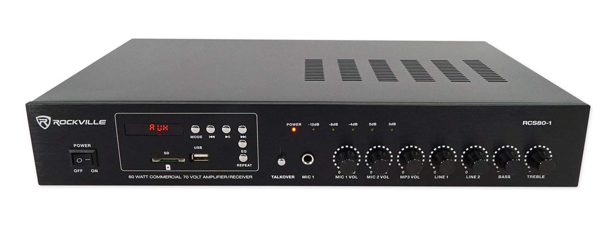 Rockville RCS80-1 rear ports for speaker, mic, and line connections