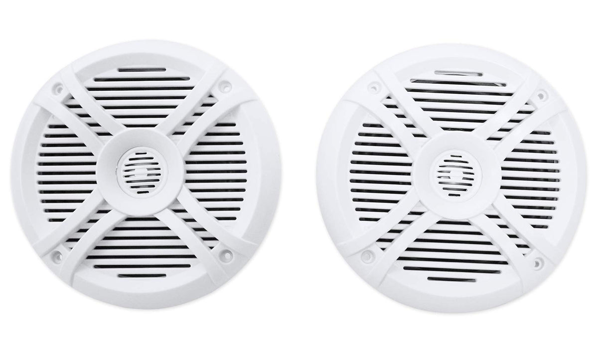 Rockville front view of white marine speaker showing durable grill and clean design