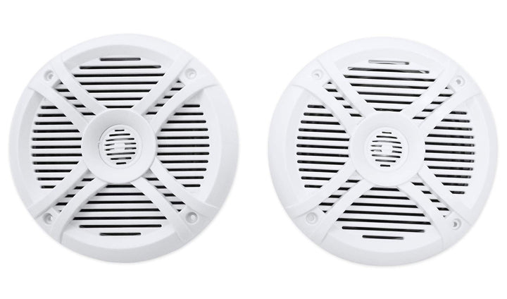 Rockville front view of white marine speaker showing durable grill and clean design