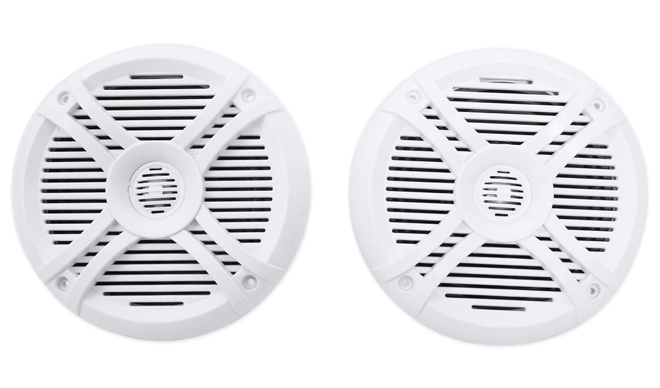 Rockville front view of white marine speaker showing durable grill and clean design