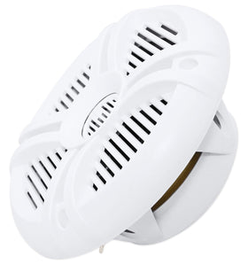 Rockville speakers mounted on boat bow demonstrating weatherproof outdoor performance