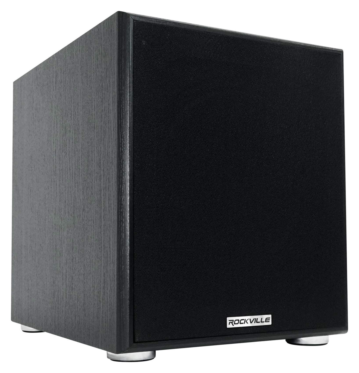 Rockville Rock Shaker 10 front view showing compact, powerful subwoofer for home theater.