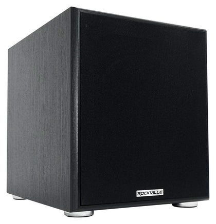 Rockville Rock Shaker 10 front view showing compact, powerful subwoofer for home theater.