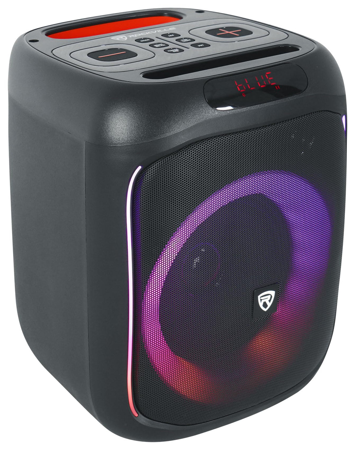 Rockville ROCKBOX PRO V2 front view showing rugged enclosure for outdoor parties