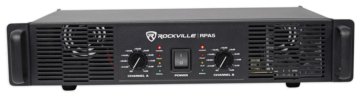 Rockville RPA5 front panel with power controls for easy operation.