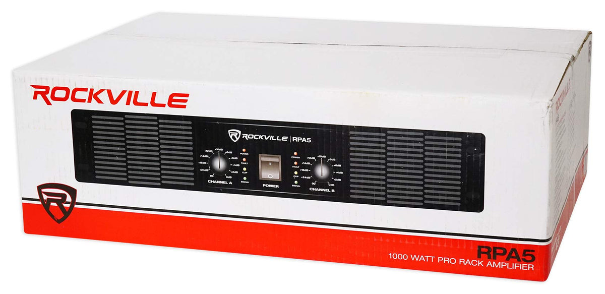 Rockville RPA5 output panel with multiple pro-level connections.