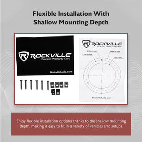 Rockville RT5 next to coin showing compact shallow-mount advantage