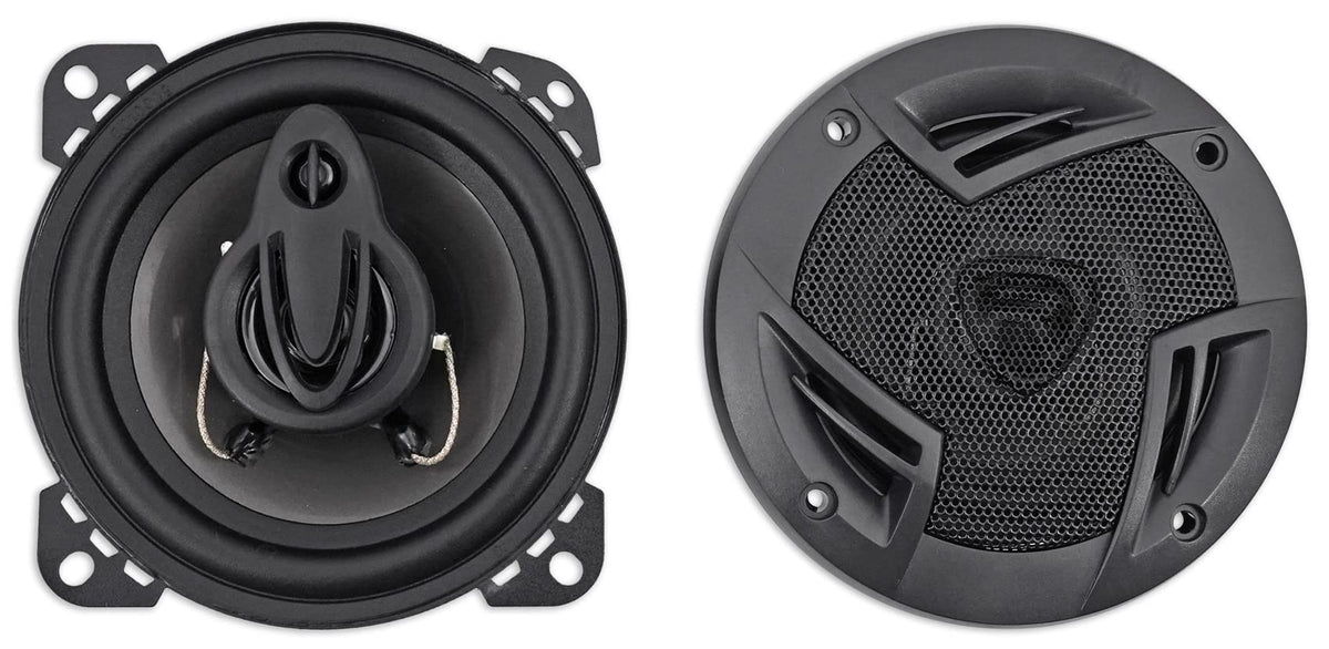 Rockville RV4.3A woofer view shows a polypropylene cone for deep, controlled bass.