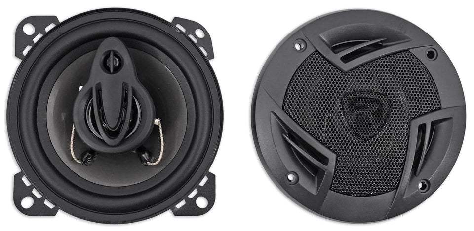 Rockville RV4.3A woofer view shows a polypropylene cone for deep, controlled bass.