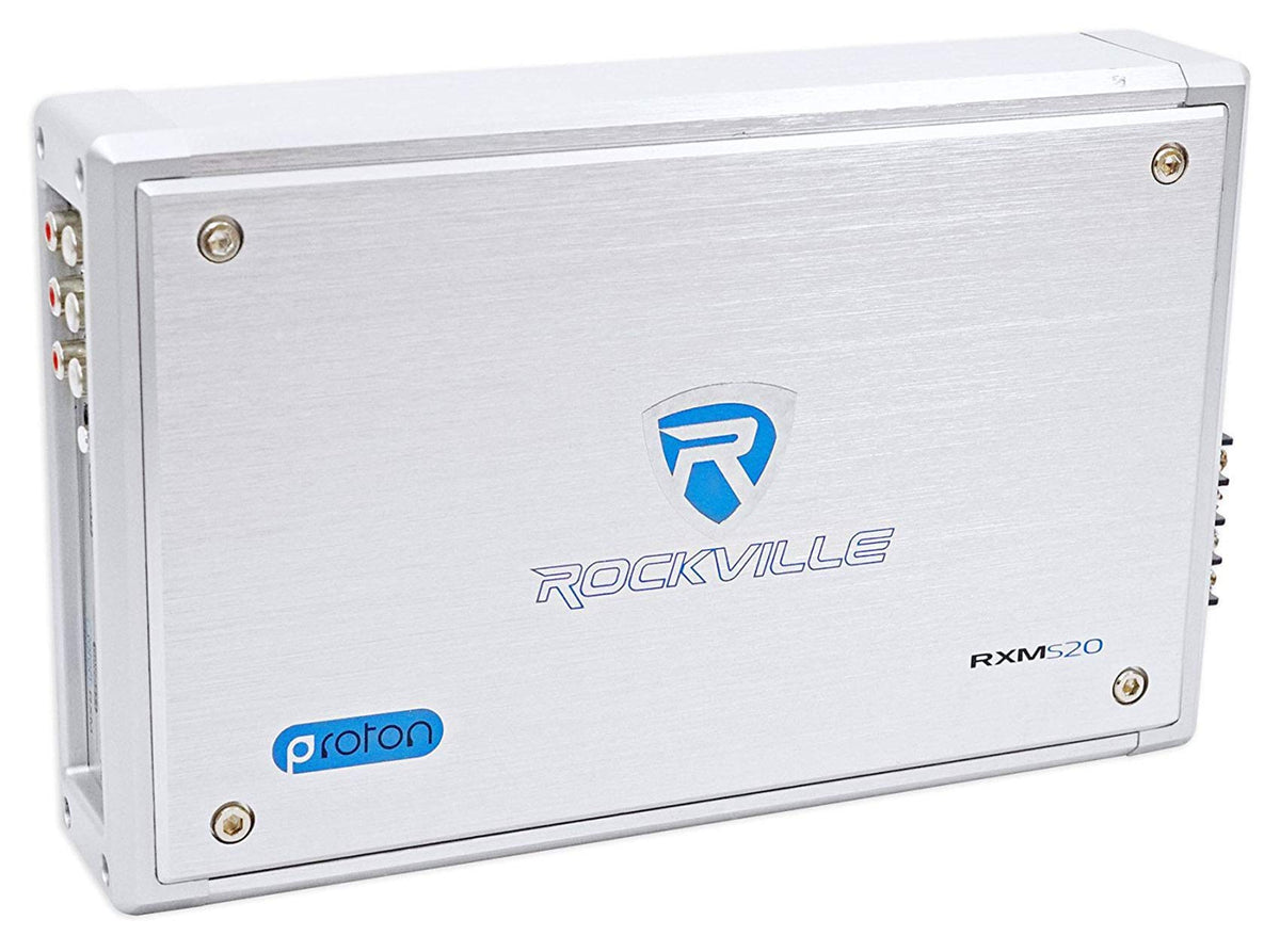 Rockville RXM-S20 rear ports shown for flexible wiring in ATV setups.