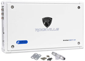 Rockville RXM8BTW 8-channel marine amplifier – rugged, UV-resistant chassis for boats.