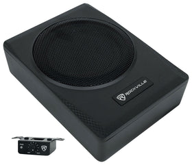 Rockville Slim under-seat subwoofer with aluminum enclosure for cooler operation.