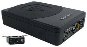 Rockville SS10P under-seat subwoofer front view showing slim profile for discreet bass