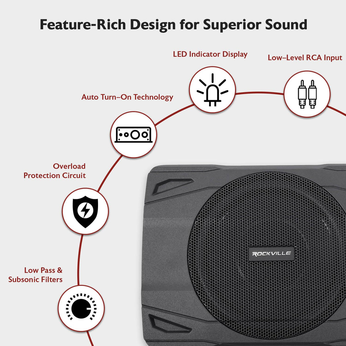 Rockville SS8P delivers rich low-end with adjustable bass and low-pass controls